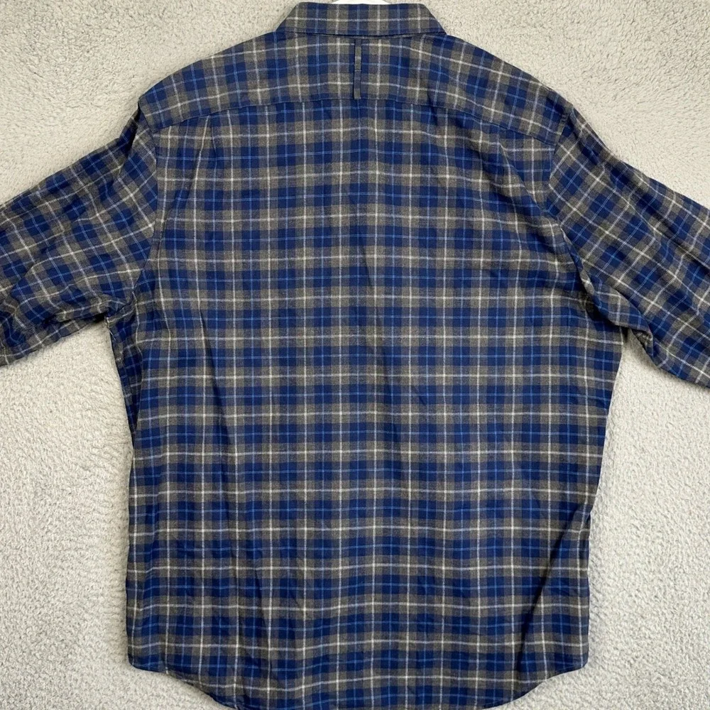Banana Republic Shirt Mens XL Blue Grey Luxe Flannel Slim Fit Plaid Button Down